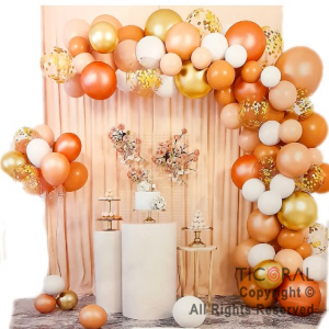 SET DE GLOBOS ARCO GUIRNALDA ROSA GOLD Y DORADO X 1